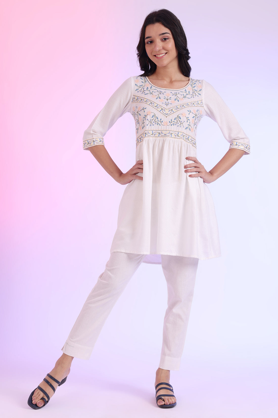 White Solid Straight Kurti