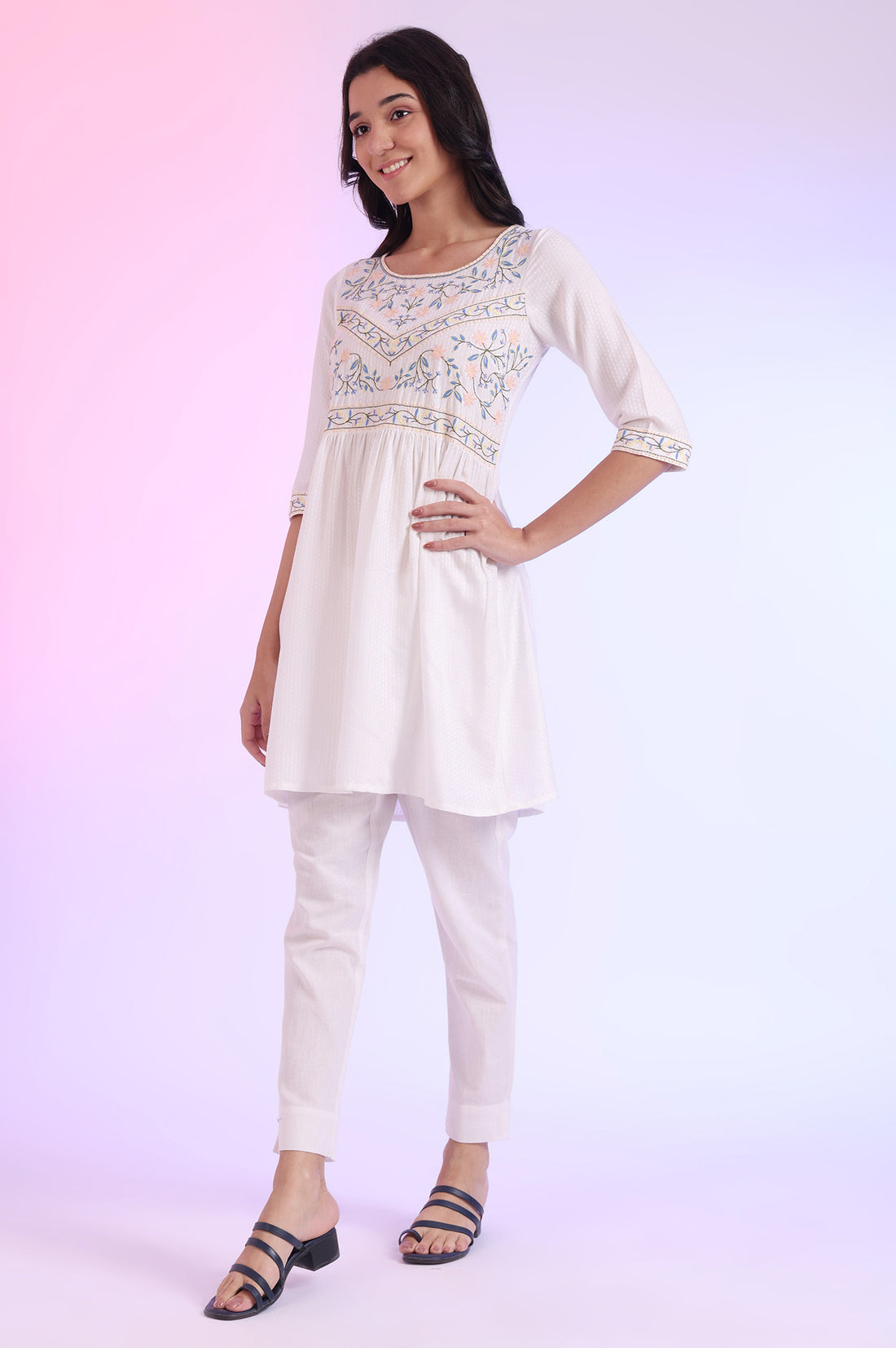 White Solid Straight Kurti
