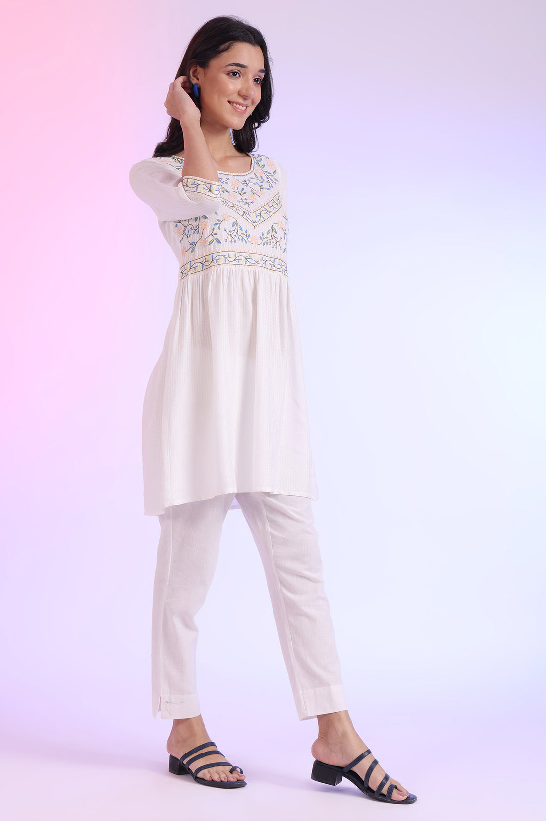 White Solid Straight Kurti