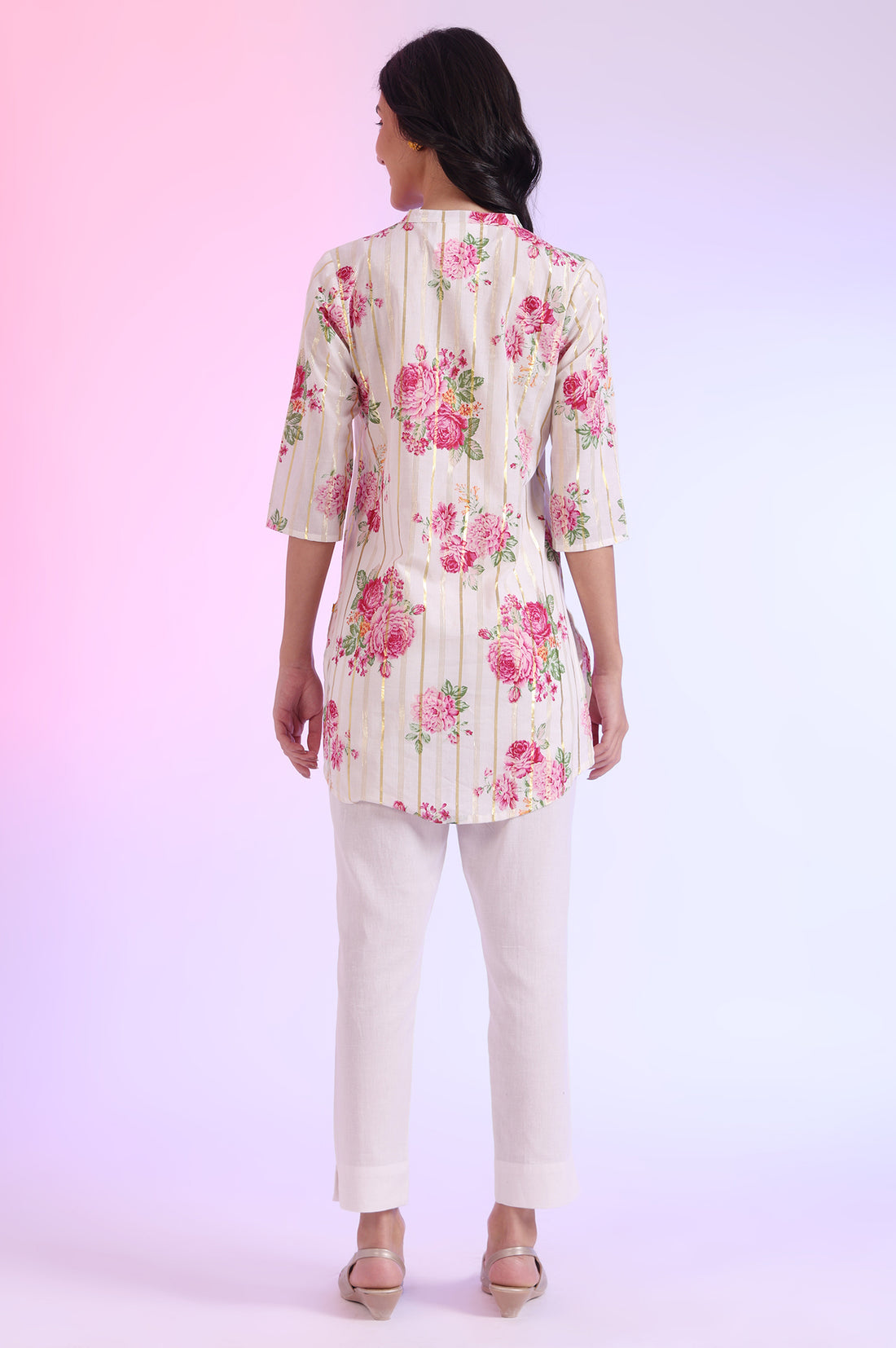 White Printed Straight Cotton Blend Kurti