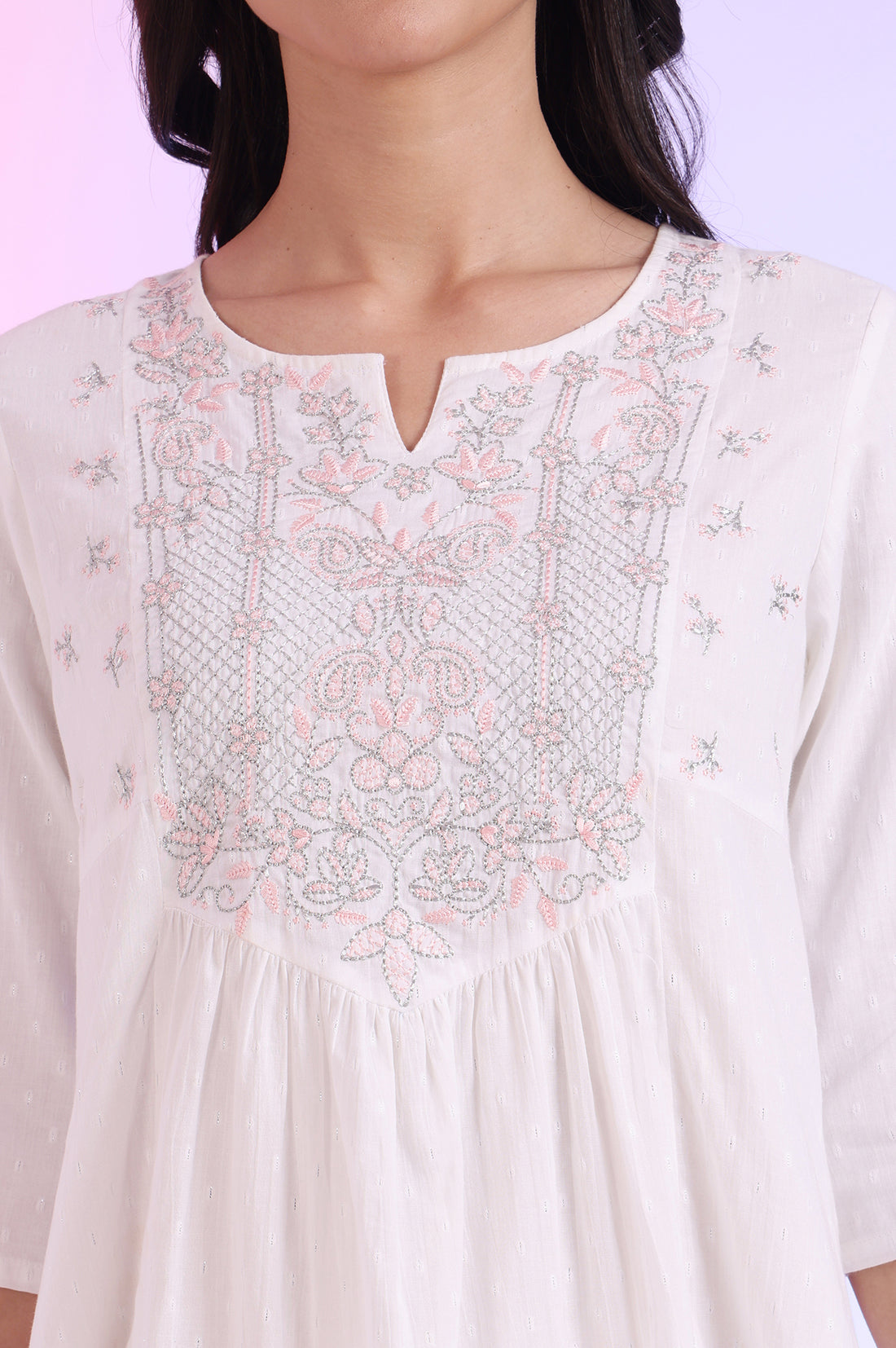 White Solid Straight Cotton Blend Kurti
