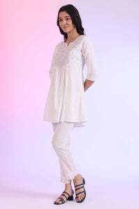 White Solid Straight Cotton Blend Kurti