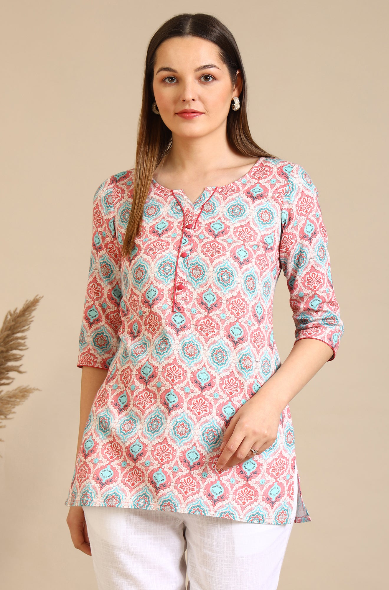 Pink Abstract Printed Pure Cotton Straight Kurta