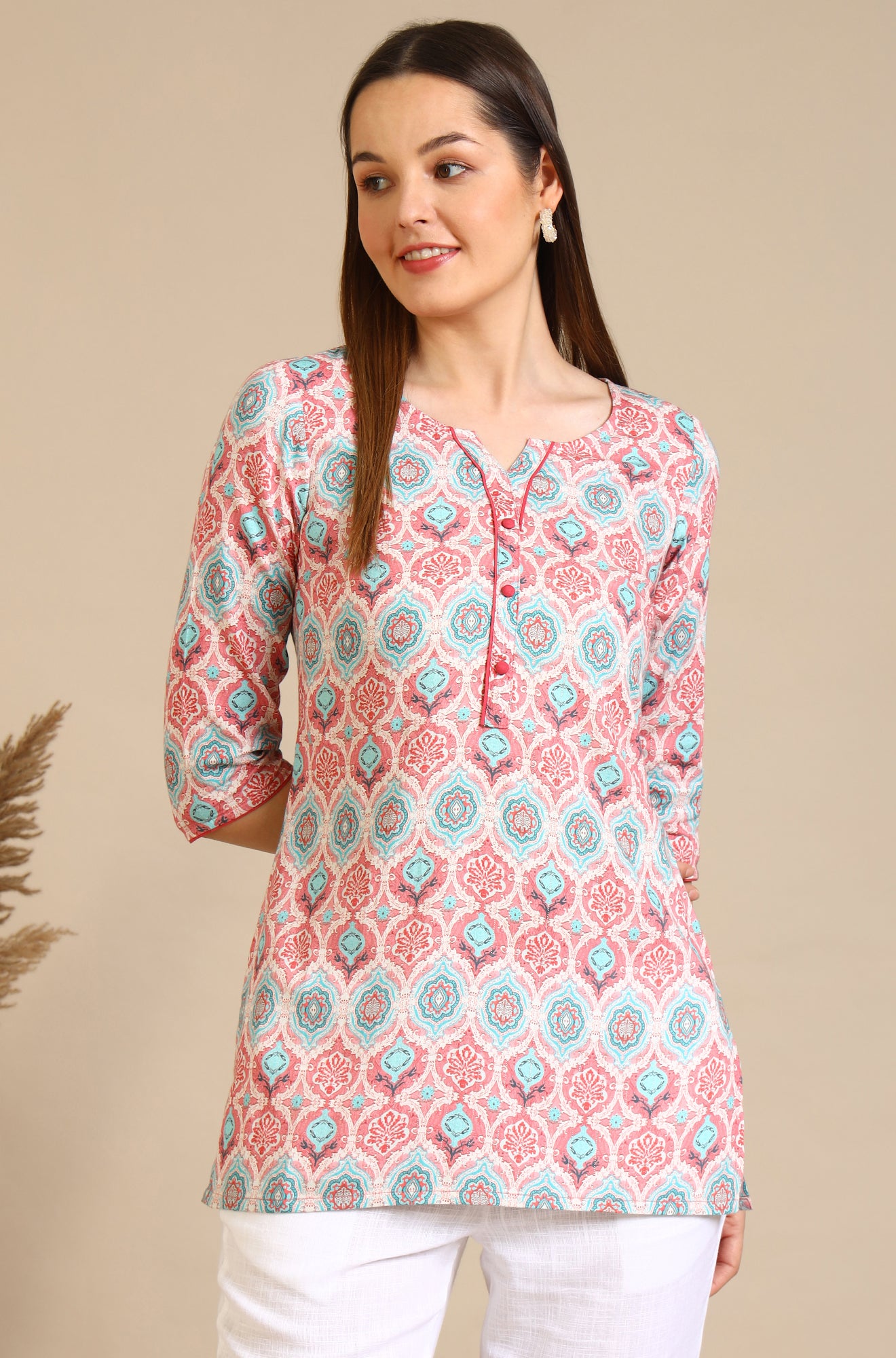 Pink Abstract Printed Pure Cotton Straight Kurta