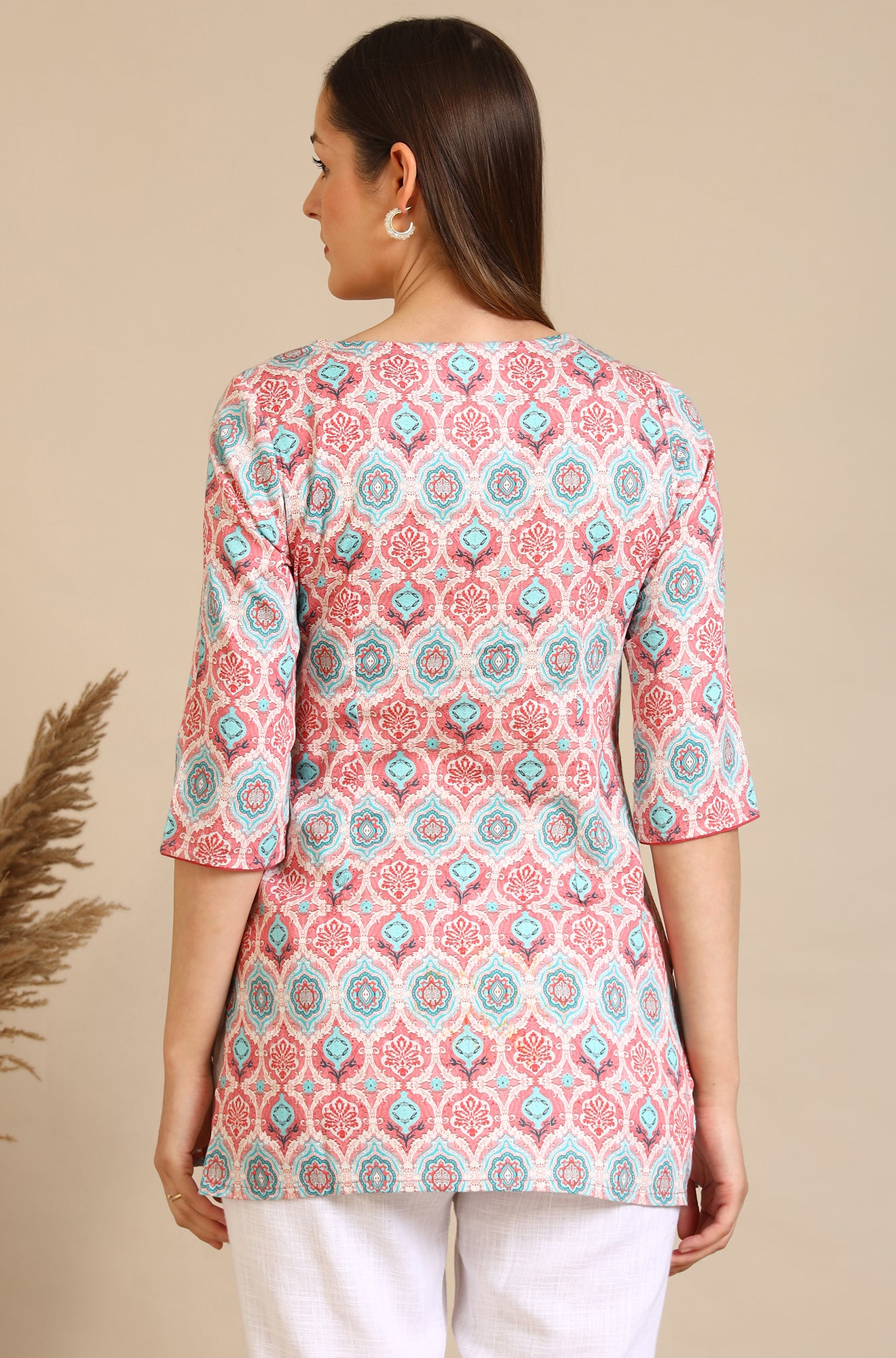 Pink Abstract Printed Pure Cotton Straight Kurta