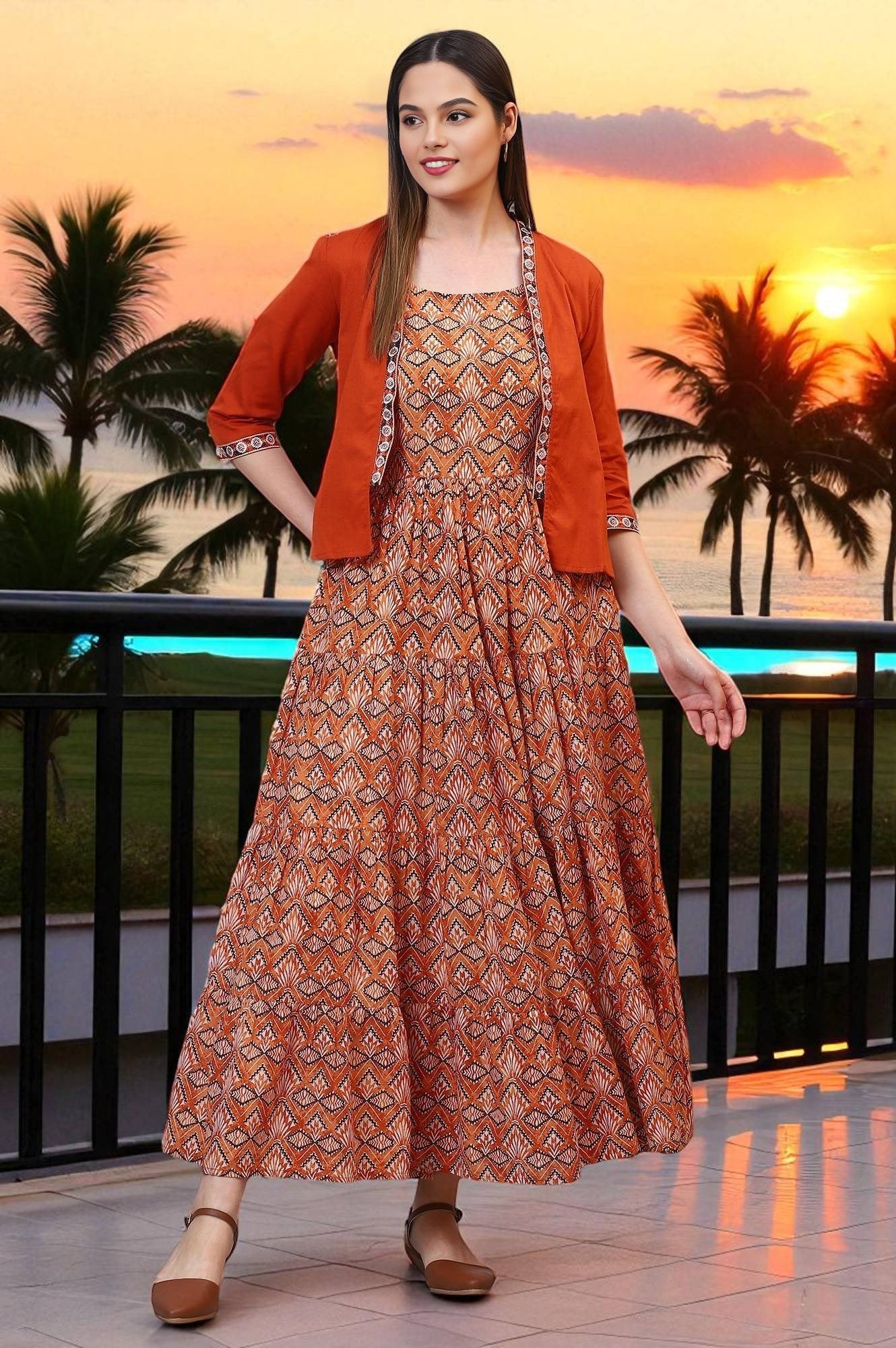 Orange Solid Front Open Cotton Flax Jacket