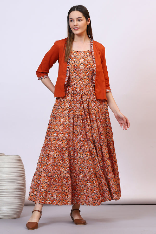 Orange Solid Front Open Cotton Flax Jacket