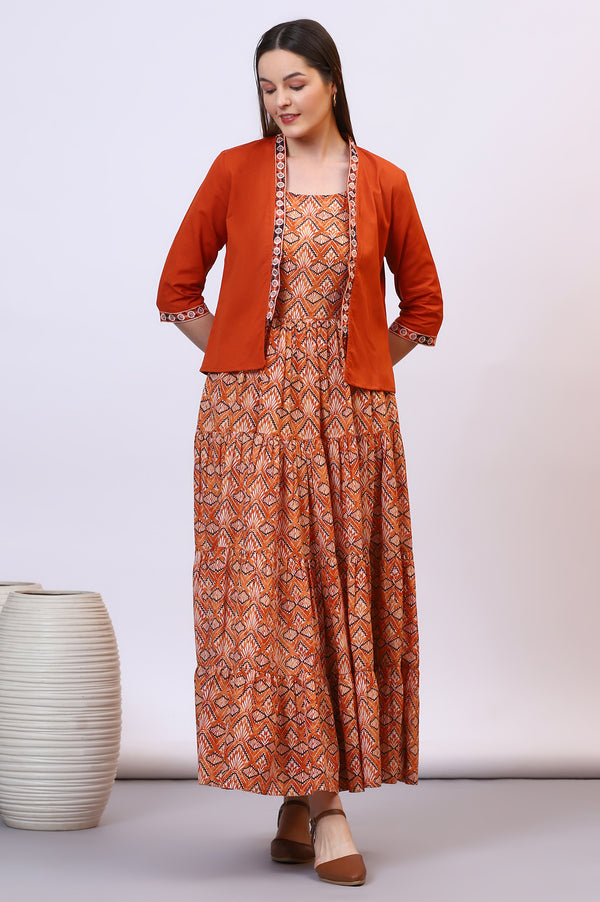 Orange Solid Front Open Cotton Flax Jacket