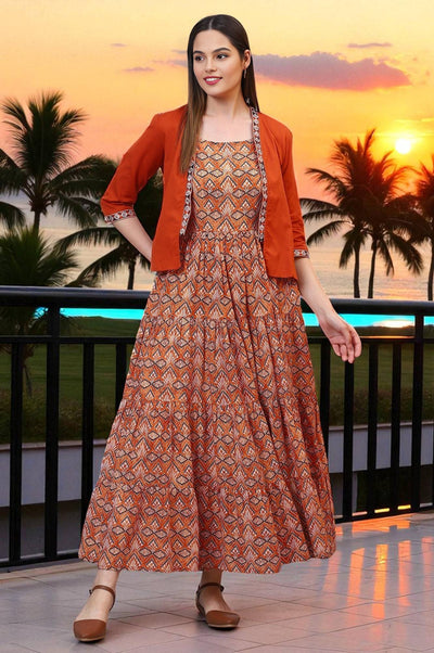 Orange Solid Front Open Cotton Flax Jacket