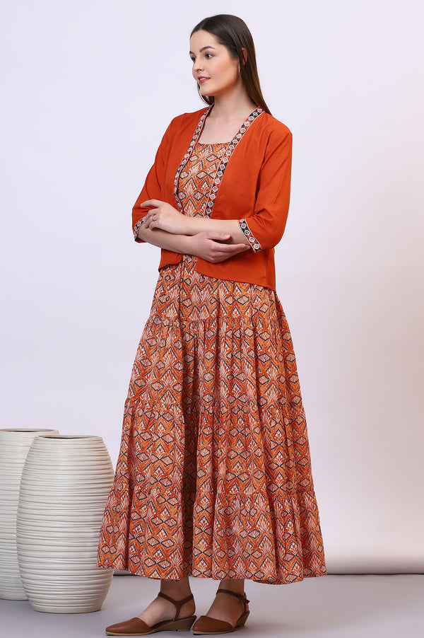 Orange Solid Front Open Cotton Flax Jacket