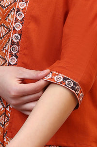 Orange Solid Front Open Cotton Flax Jacket