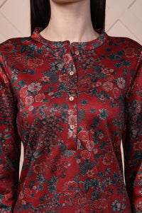 Red Floral Printed Jacquard Straight Kurta