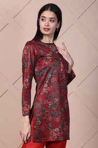 Red Floral Printed Jacquard Straight Kurta