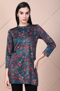 Blue Floral Printed Jacquard Straight Kurta