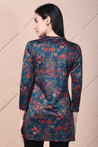 Blue Floral Printed Jacquard Straight Kurta