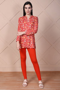 Red Floral Printed Straight Rayon Kurti