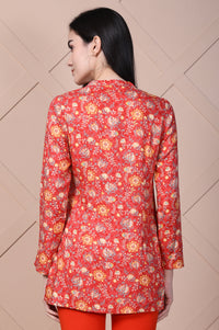 Red Floral Printed Straight Rayon Kurti