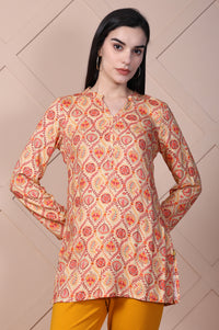 Beige Paisley Printed Straight Rayon Kurti
