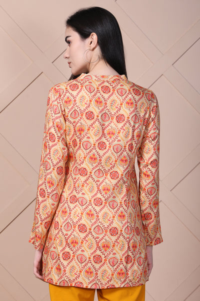 Beige Paisley Printed Straight Rayon Kurti