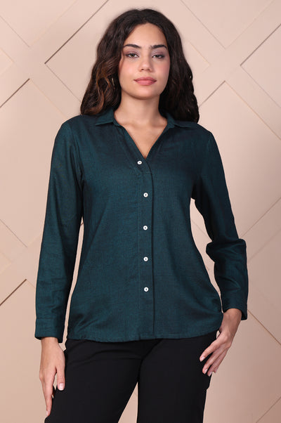 Green Solid Straight Cotton Top