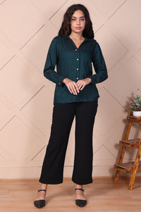 Green Solid Straight Cotton Top