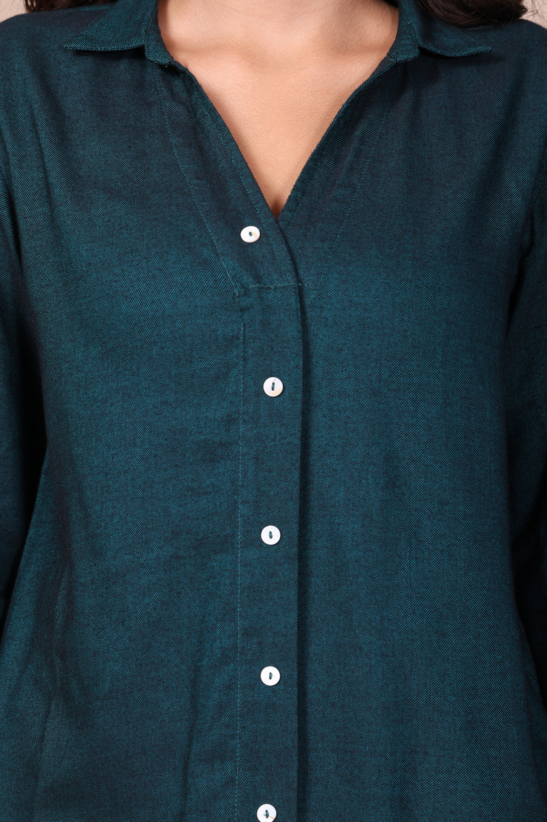 Green Solid Straight Cotton Top