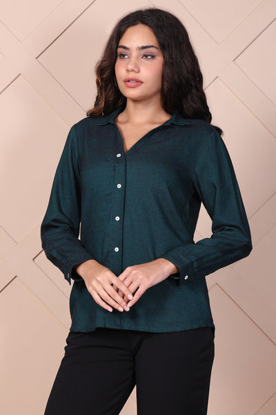 Green Solid Straight Cotton Top