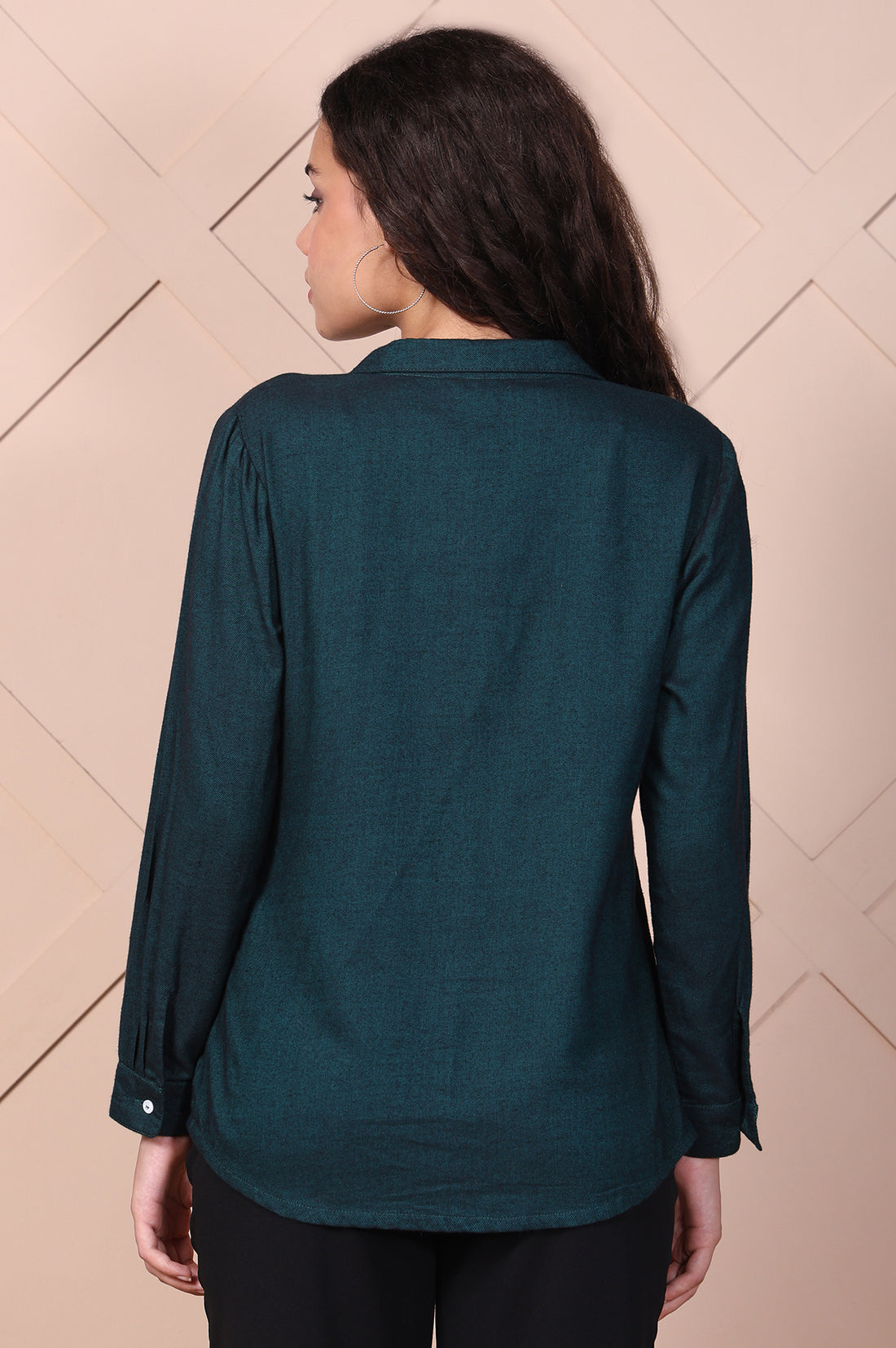 Green Solid Straight Cotton Top