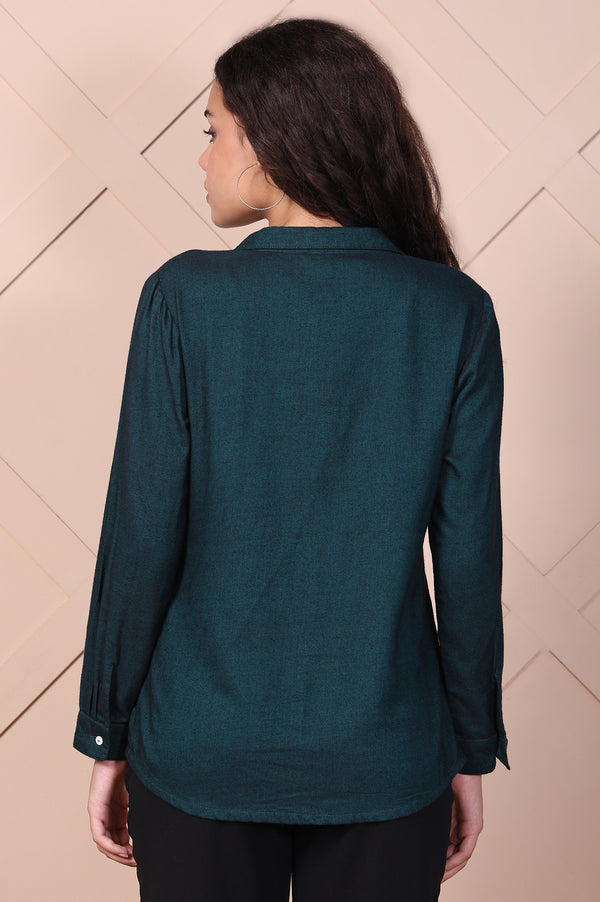 Green Solid Straight Cotton Top