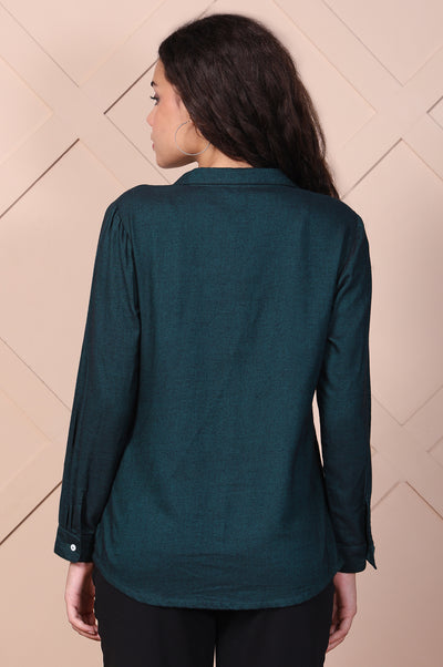 Green Solid Straight Cotton Top