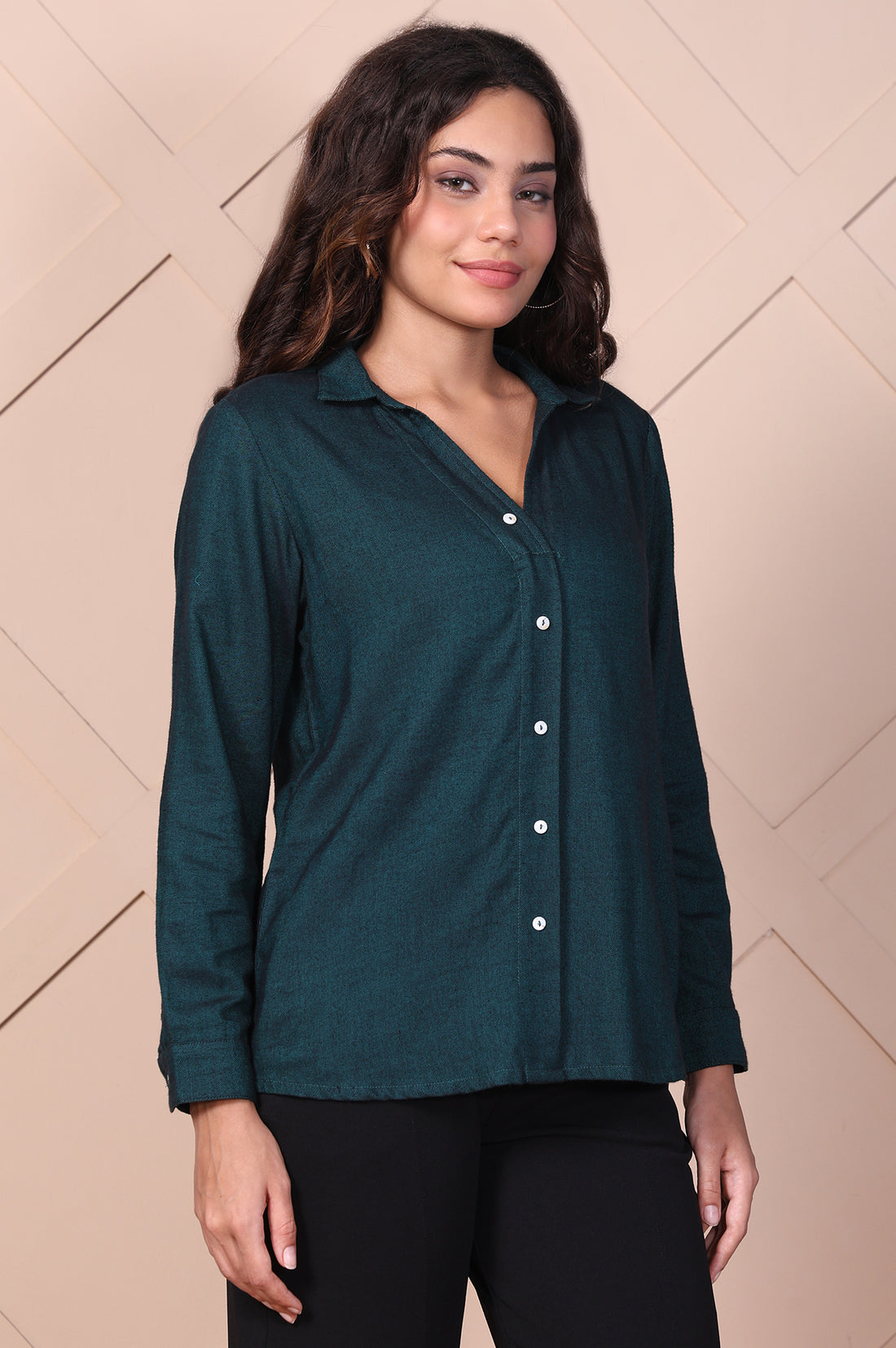 Green Solid Straight Cotton Top