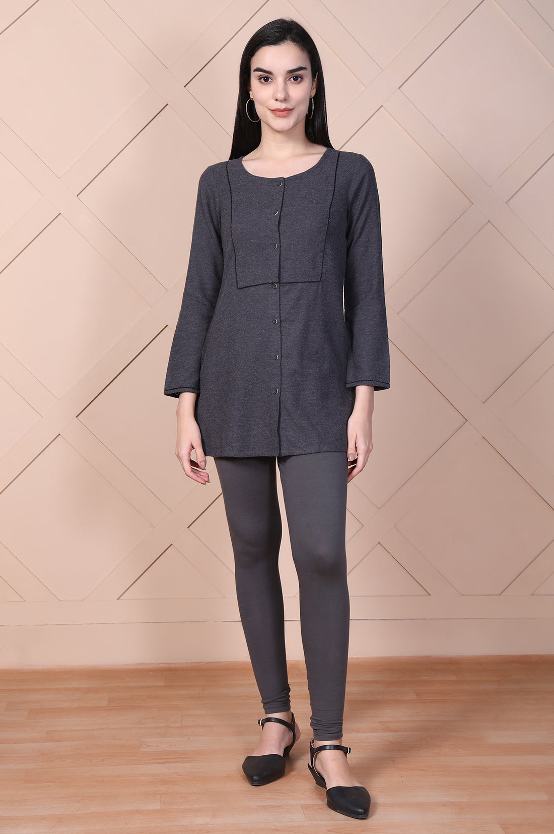 Grey Solid Straight Top