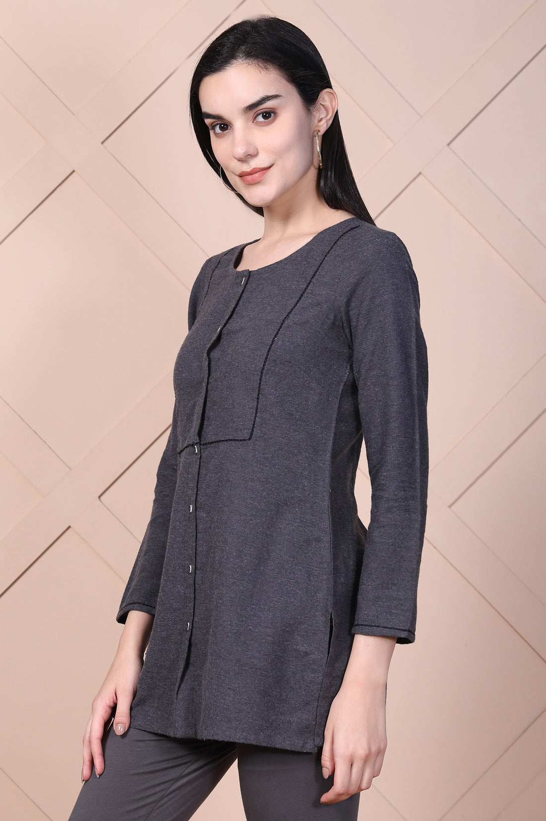 Grey Solid Straight Top
