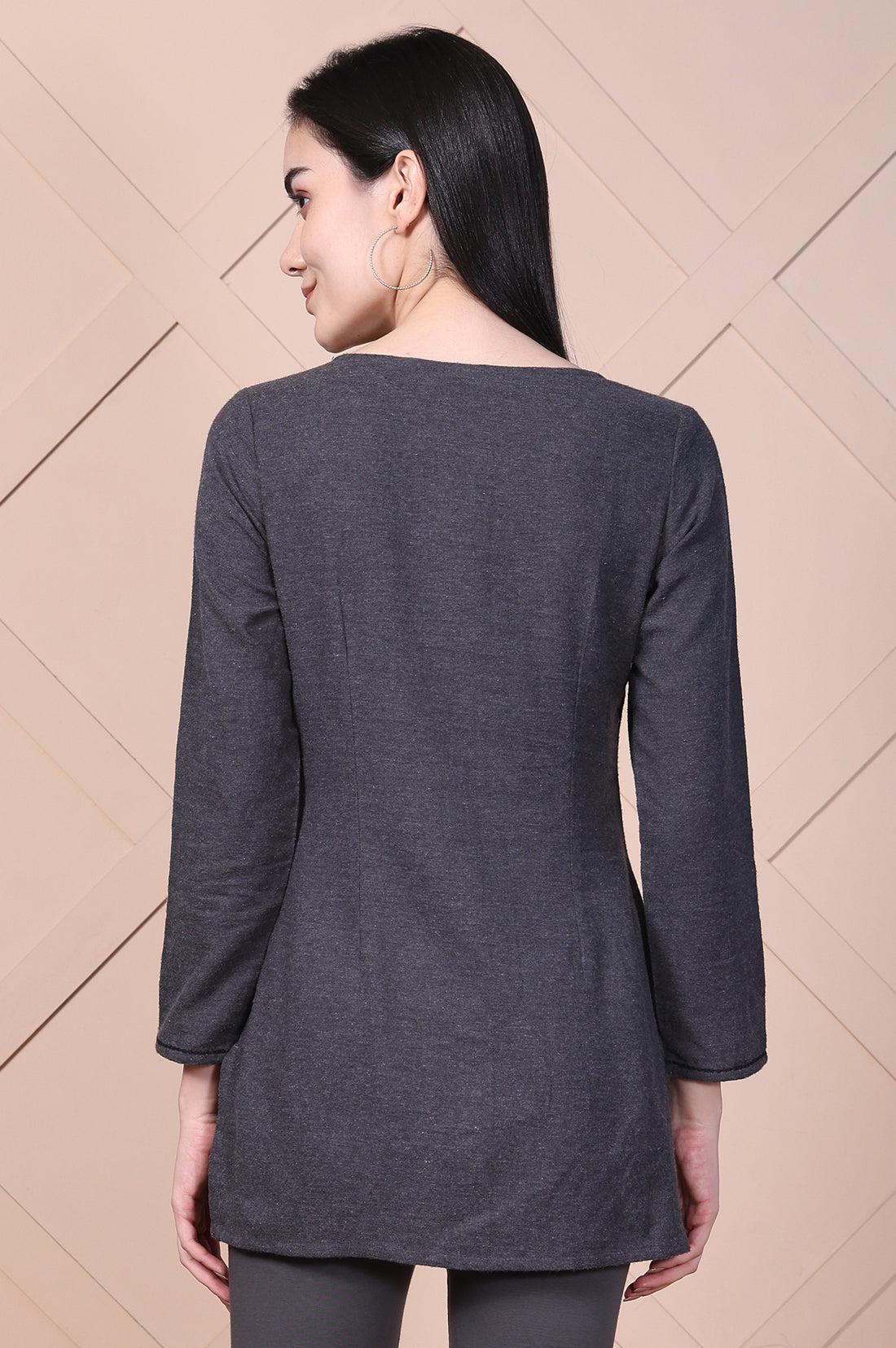 Grey Solid Straight Top