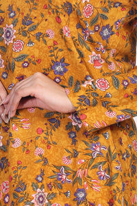Mustard Floral Printed Rayon Twill Straight Top