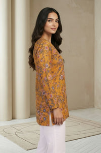 Mustard Floral Printed Rayon Twill Straight Top