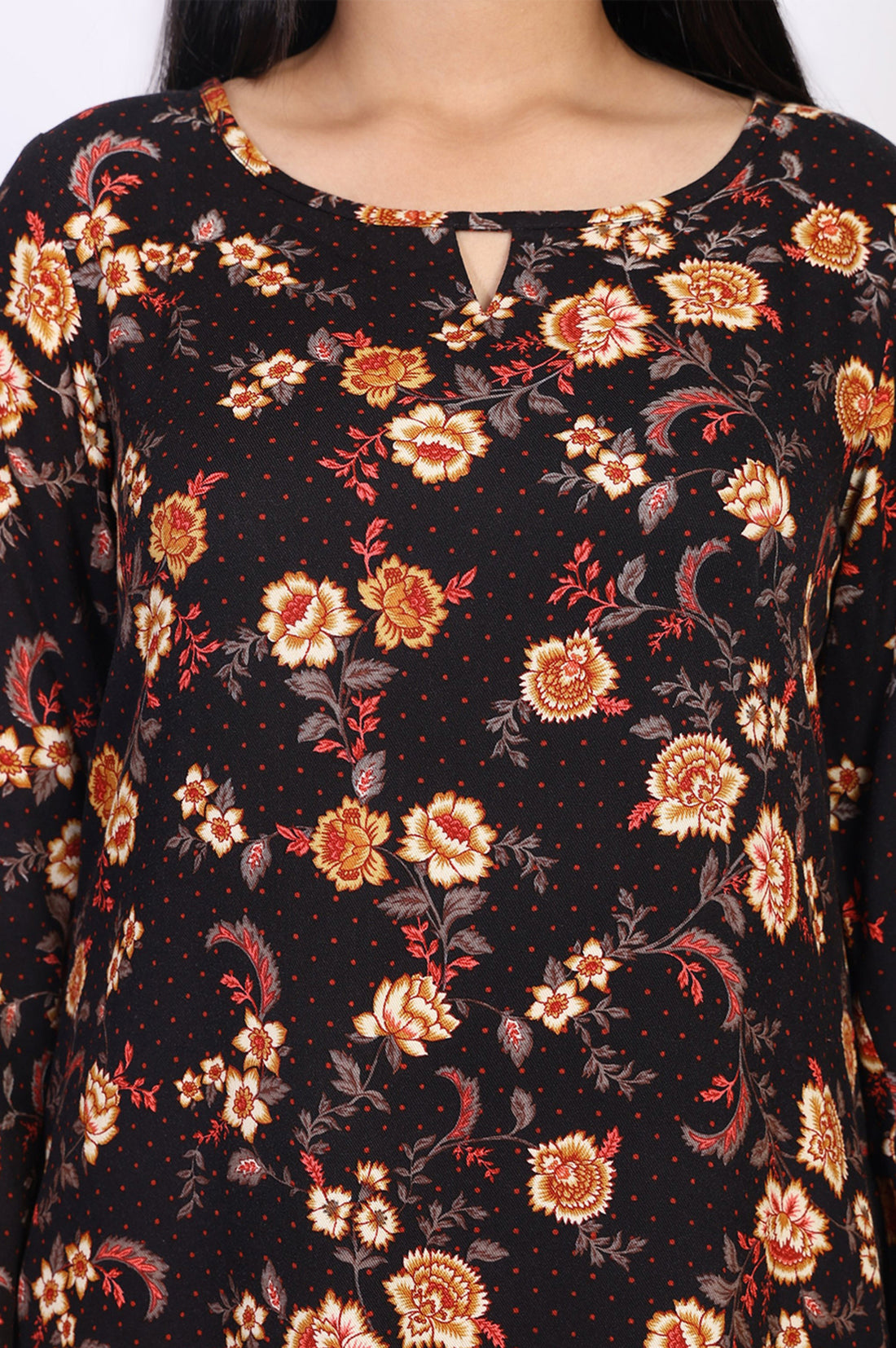 Black Floral Printed Straight Top