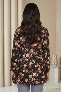 Black Floral Printed Straight Top