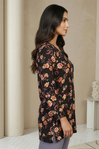 Black Floral Printed Straight Top