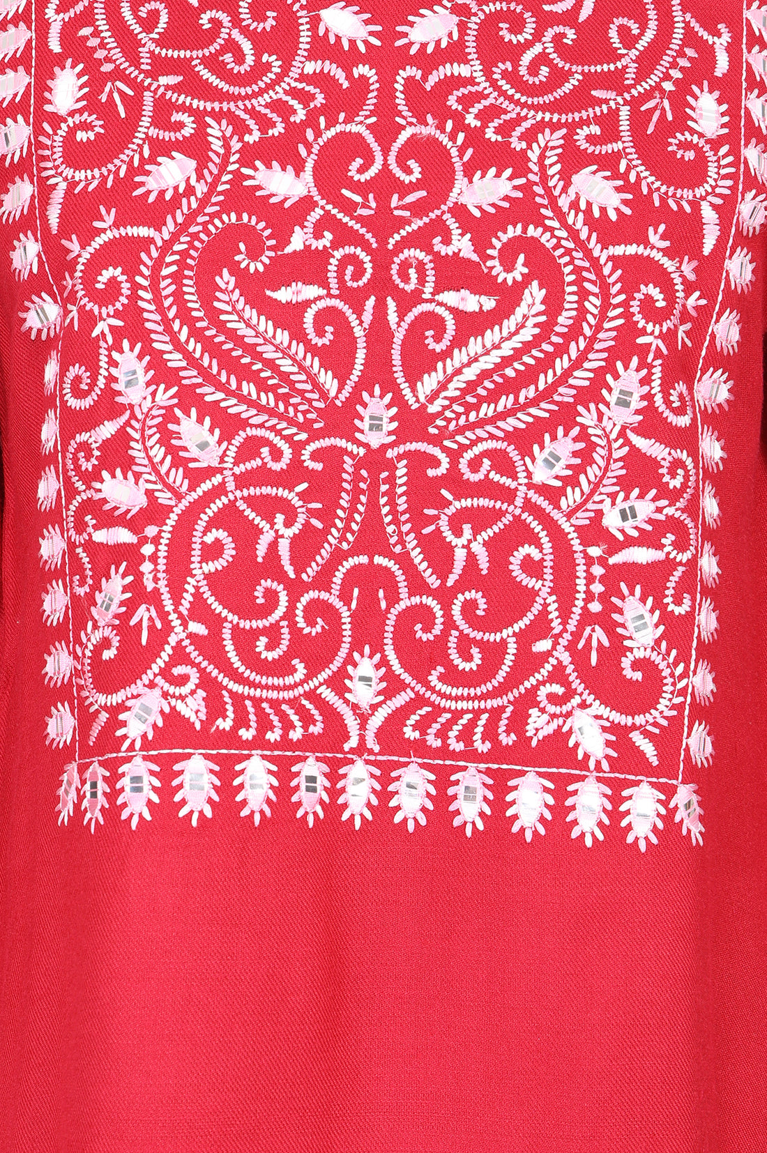 Red Embroidered Acrylic Straight Winter Top