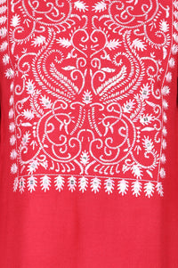 Red Embroidered Acrylic Straight Winter Top