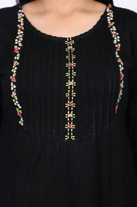 Black Floral Embroidered Acrylic Flared Top for Winter
