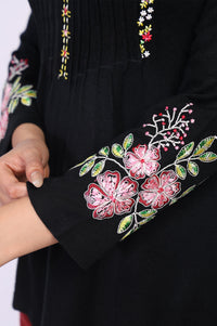 Black Floral Embroidered Acrylic Flared Top for Winter