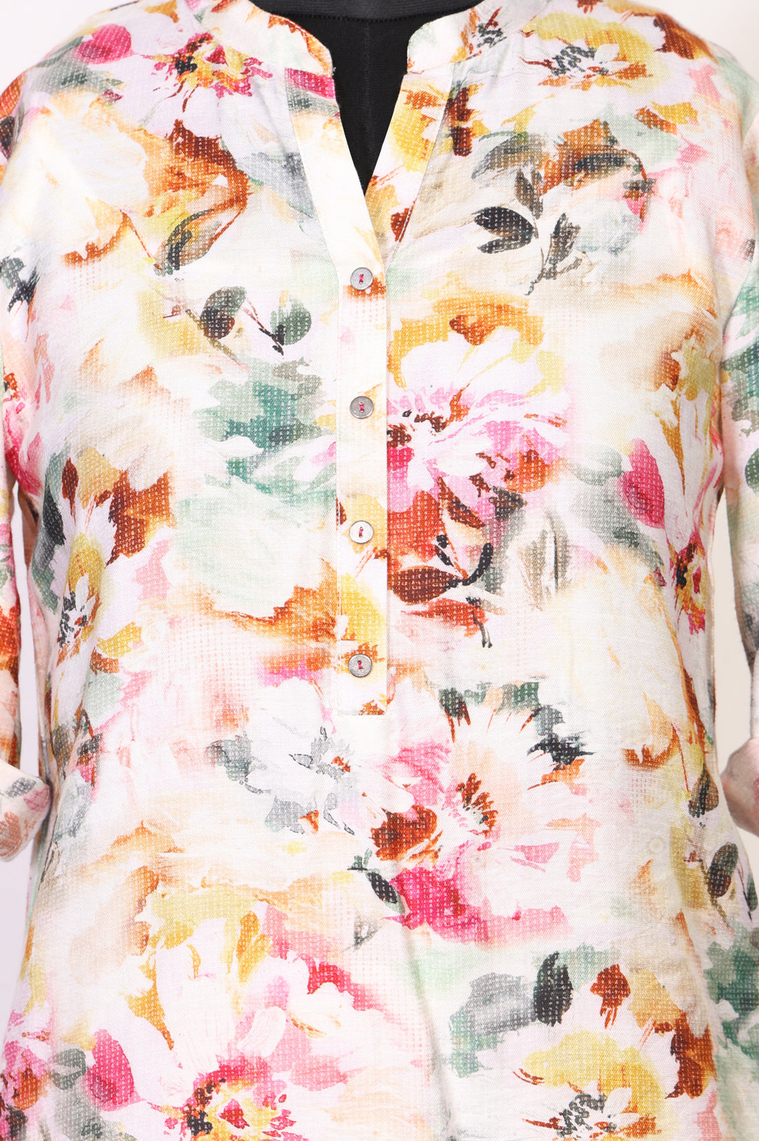 Multicolor Floral Printed Buttons Straight Kurti