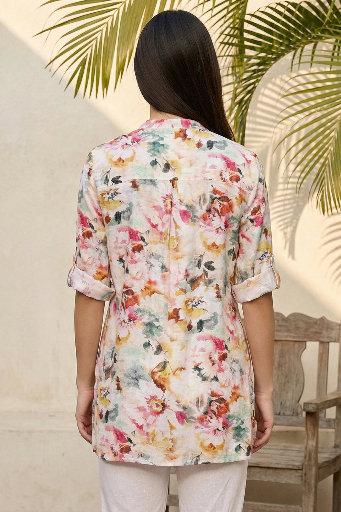 Multicolor Floral Printed Buttons Straight Kurti