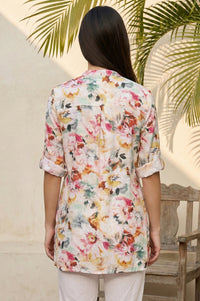 Multicolor Floral Printed Buttons Straight Kurti
