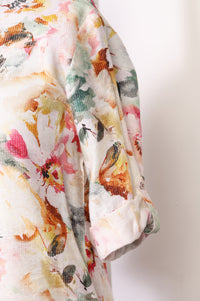 Multicolor Floral Printed Buttons Straight Kurti