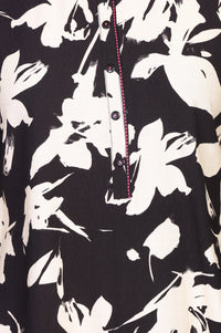 Black Floral Printed Rayon Straight Kurti