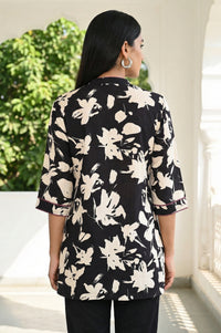 Black Floral Printed Rayon Straight Kurti