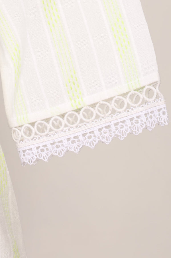 Off White Striped Lace Pure Cotton Straight Kurti